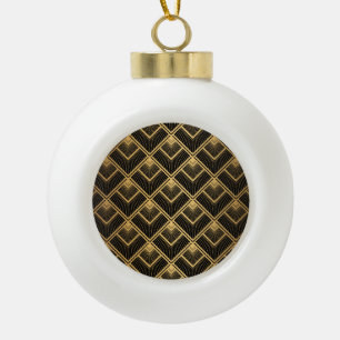 Art Deco Black Gold: Geometric Ceramic Ball Christmas Ornament
