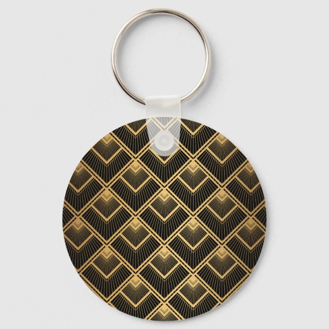 Art Deco Black Gold: Geometric Key Ring (Front)
