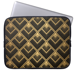 Art Deco Black Gold: Geometric Laptop Sleeve
