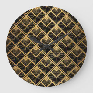 Art Deco Black Gold: Geometric Large Clock
