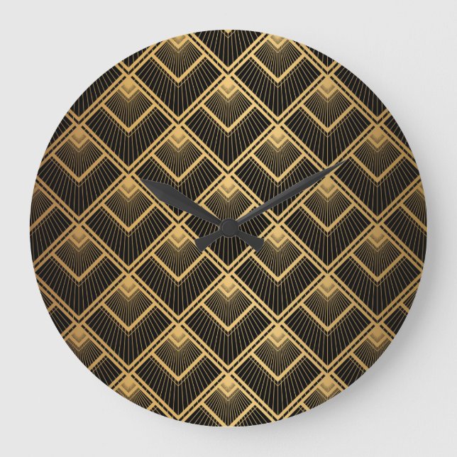 Art Deco Black Gold: Geometric Large Clock (Front)