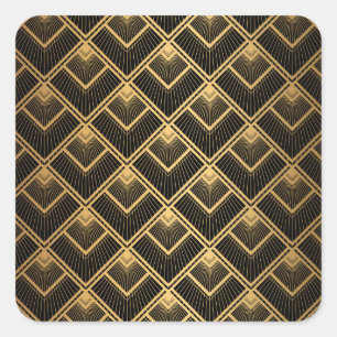 Art Deco Black Gold: Geometric Square Sticker