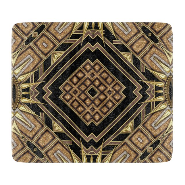 Art Deco Black Gold Geometric StylishGlam Pattern Cutting Board (Front)