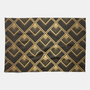Art Deco Black Gold: Geometric Tea Towel