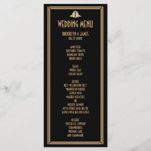 Art Deco Black Gold Great Gatsby Wedding Menu Card