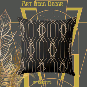Art Deco Black & Gold Lumbar Pillow