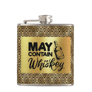Art Deco Black & Gold - May Contain Whiskey Hip Flask