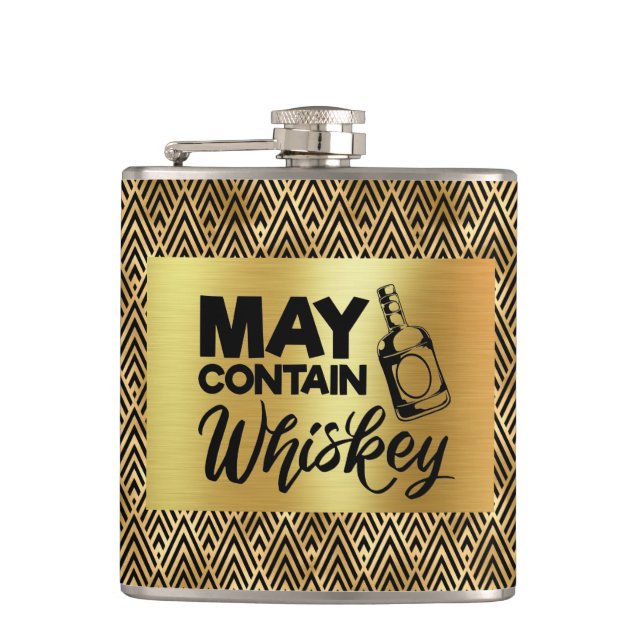 Art Deco Black & Gold - May Contain Whiskey Hip Flask (Front)
