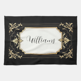Art Deco Black & Gold Ornate Frame  Tea Towel