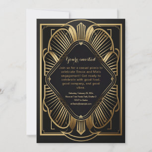 Art-deco black & gold party invitation