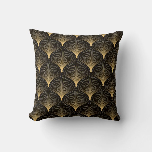 Art Deco: black gold pattern. Cushion (Front)