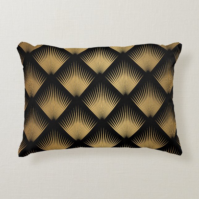 Art Deco, black gold pattern. Decorative Cushion (Front)