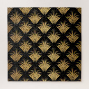 Art Deco, black gold pattern. Jigsaw Puzzle