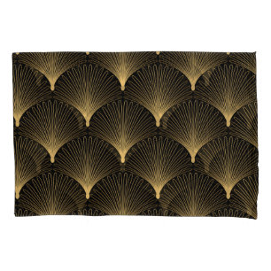 Art Deco: black gold pattern. Pillowcase