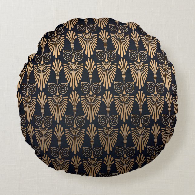 Art Deco Black Gold: Retro. Round Cushion (Front)