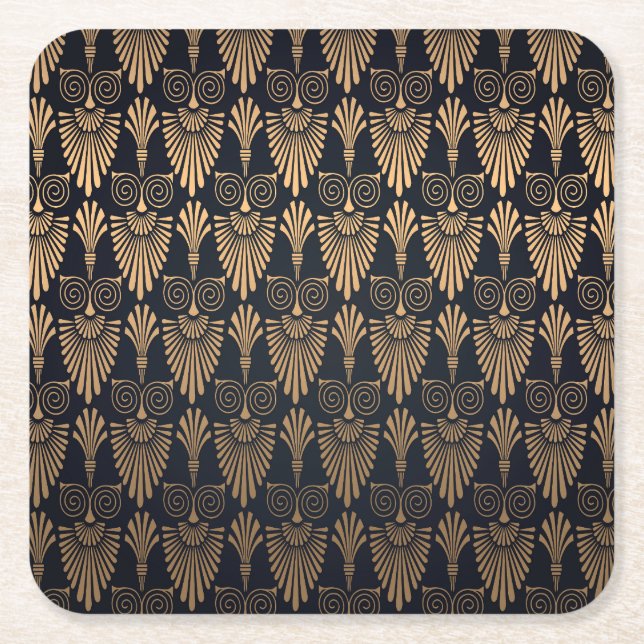 Art Deco Black Gold: Retro. Square Paper Coaster (Front)