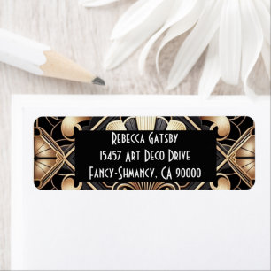 Art Deco Black & Gold Return Address Label
