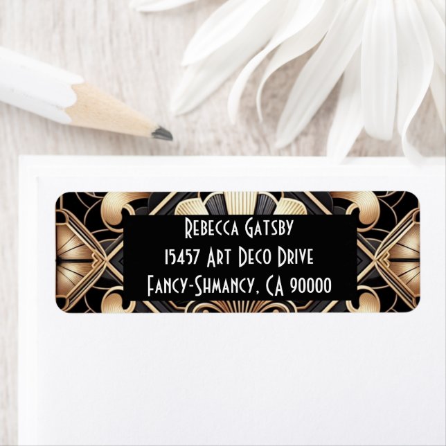 Art Deco Black & Gold Return Address Label (Insitu)