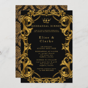 Art Deco Black Gold Royal Rehearsal Dinner Invitation