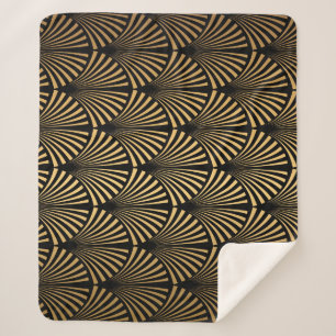 Art Deco: Black Gold Scales. Sherpa Blanket
