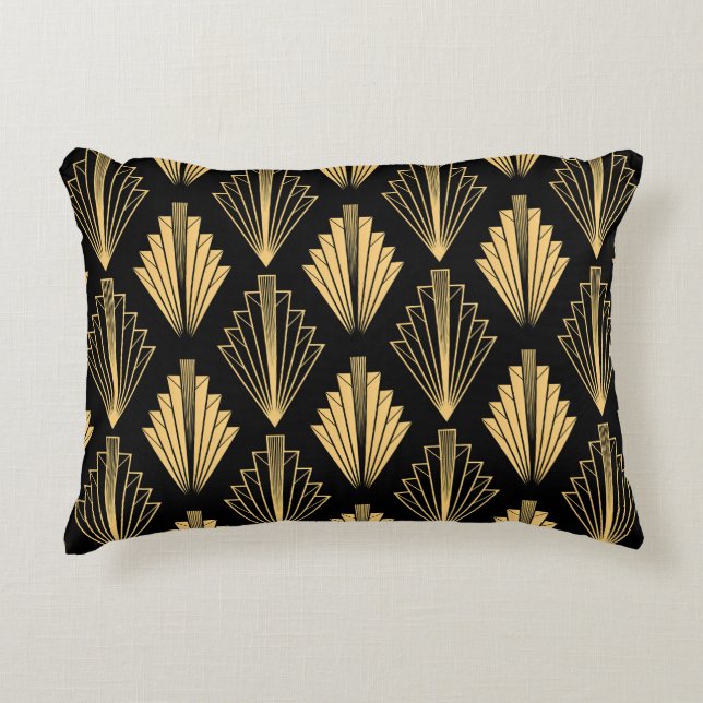 Art Deco Black Gold: Seamless Decorative Cushion (Front)