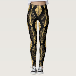 Art Deco Black Gold: Seamless Leggings