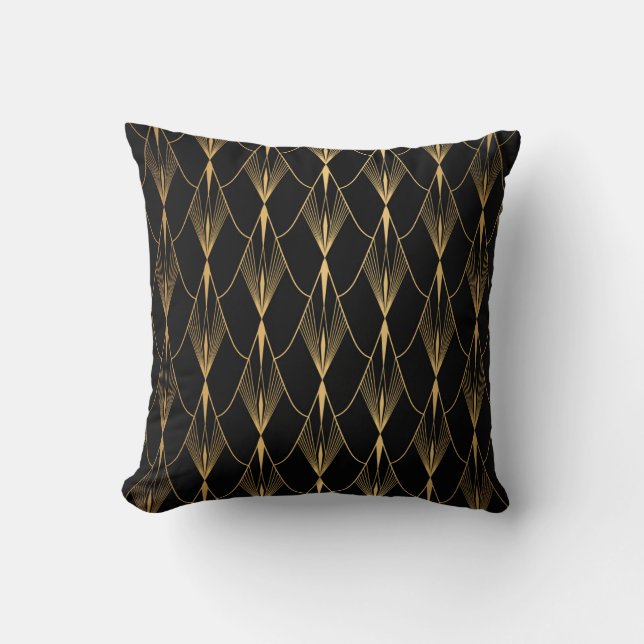 Art Deco: Black Gold Seamless Luxury Cushion (Front)