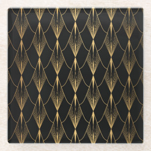 Art Deco: Black Gold Seamless Luxury Glass Coaster