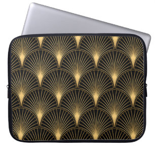 Art Deco Black Gold: Seamless Luxury Laptop Sleeve