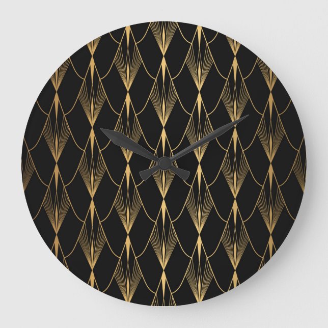 Art Deco: Black Gold Seamless Luxury Large Clock (Front)