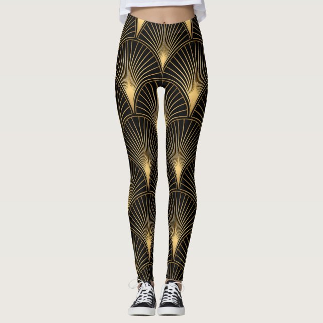 Art Deco Black Gold: Seamless Luxury Leggings (Front)