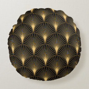 Art Deco Black Gold: Seamless Luxury Round Cushion