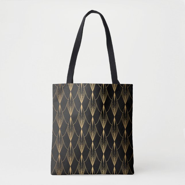 Art Deco: Black Gold Seamless Luxury Tote Bag (Front)