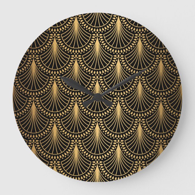 Art Deco, black gold, seamless pattern. Large Clock (Front)