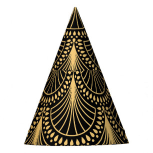 Art Deco, black gold, seamless pattern. Party Hat