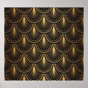 Art Deco, black gold, seamless pattern. Poster