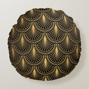Art Deco, black gold, seamless pattern. Round Cushion