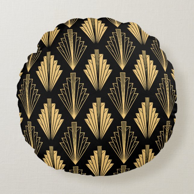Art Deco Black Gold: Seamless Round Cushion (Front)
