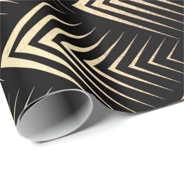 Art Deco Black Gold Sepia Scales Geometry Wrapping Paper (Roll Corner)