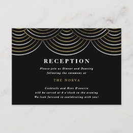 Art Deco Black Gold String Lights Reception Card