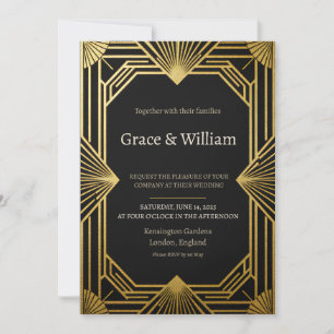 Art Deco Black Gold Sunburst Glamour Wedding Invit Invitation
