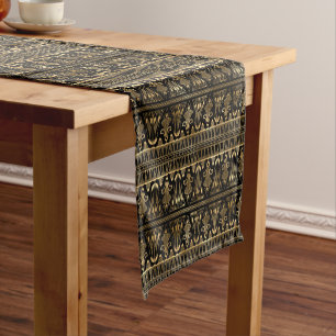 art deco black gold tiled pattern short table runner