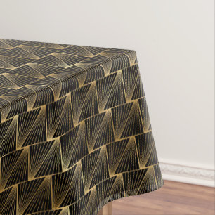 art deco black gold tiled pattern tablecloth