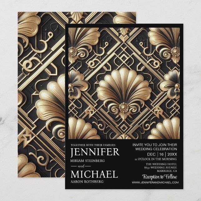 Art Deco Black & Gold Vintage Wedding Invitations  (Front/Back)