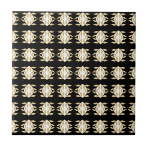 Art Deco Black Gold White Graphic Pattern Ceramic Tile