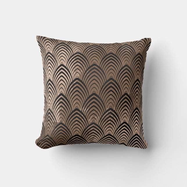 Art Deco Black Ivory Geometric Scales Classic Cushion (Front)