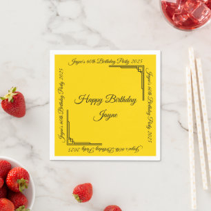 Art Deco Black on Gold Birthday Party Napkin