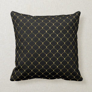 Art Deco Black Quatrefoil Gold Scales Mermaid Cushion