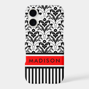 Art Deco Black, Red and White Elegant Damask