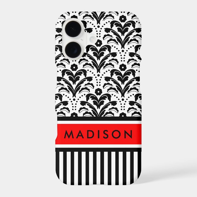 Art Deco Black, Red and White Elegant Damask (Back)